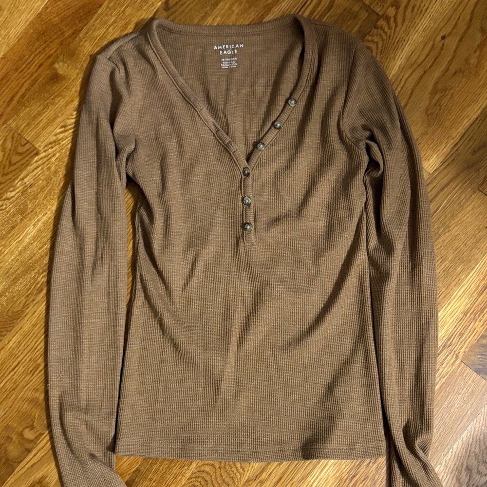 American Eagle Outfitters Brown Ribbed Knit Top